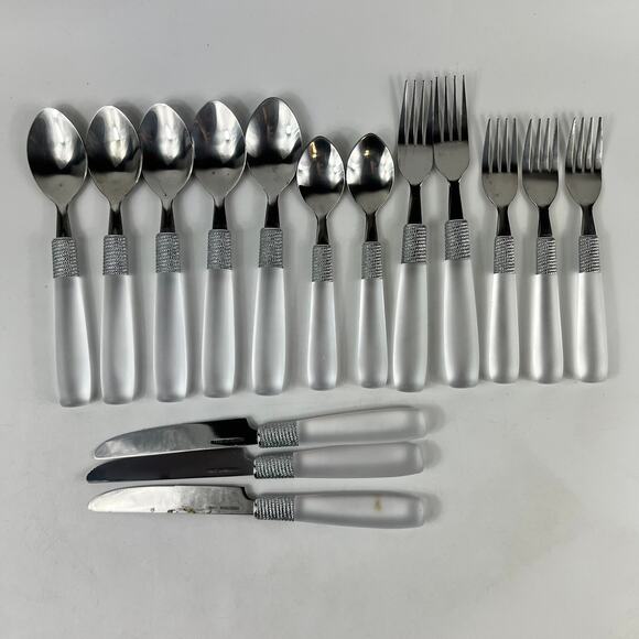 Farberware 15Pc Frosted Handle Flatware Set Stainless Steel Knives Forks Spoons - Picture 1 of 8